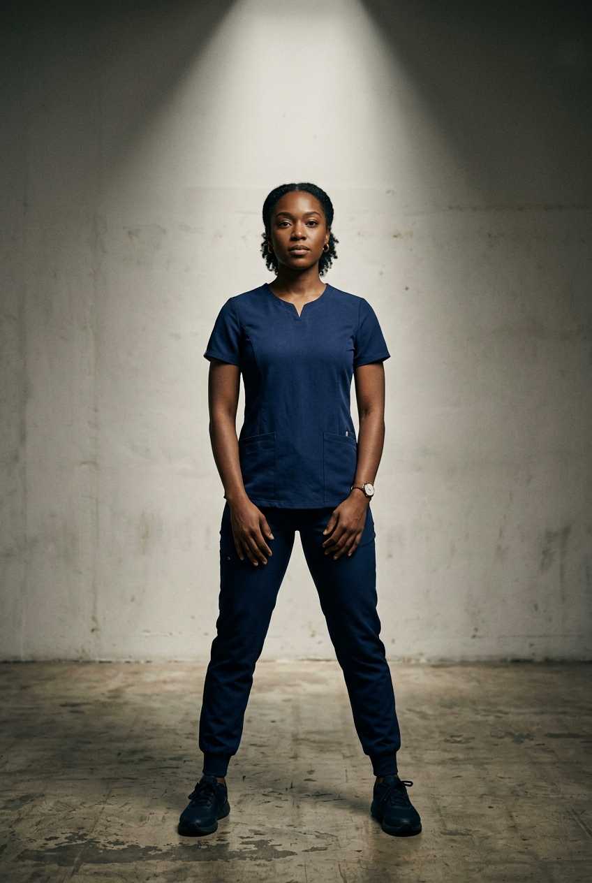 Healthcare worker in navy studioSS jogger scrubs